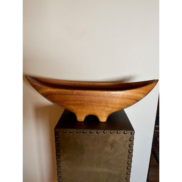 Vintage Blairwood Hawaiian Koa Wood Canoe Bowl MCM Fruit Holder 18" - Picture 2 of 6